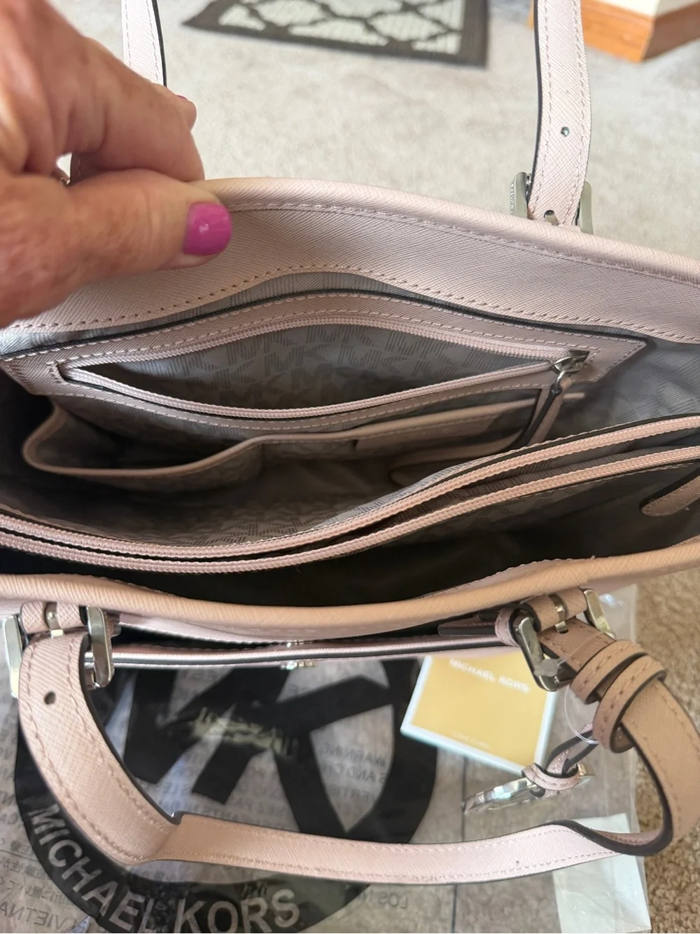 NWT Michael Kors Blush Saffiano Leather Tote with MK Charm